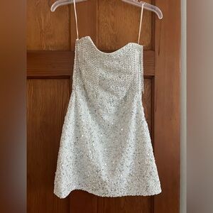 CASSANDRA SEQUIN FRINGE DRESS silver white small